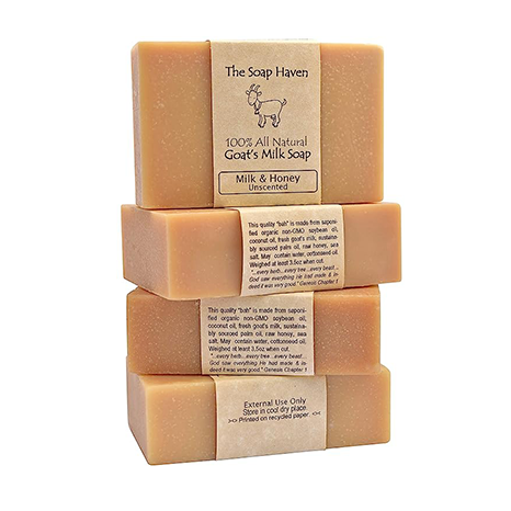 4 Goat Milk Soap Bars with Honey - Handmade in USA. All Natural Soap - Unscented, Fragrance Free, Fresh Goats Milk. Wonderful for Sensitive Skin and Babies. SLS, Paraben, GMO-Free.