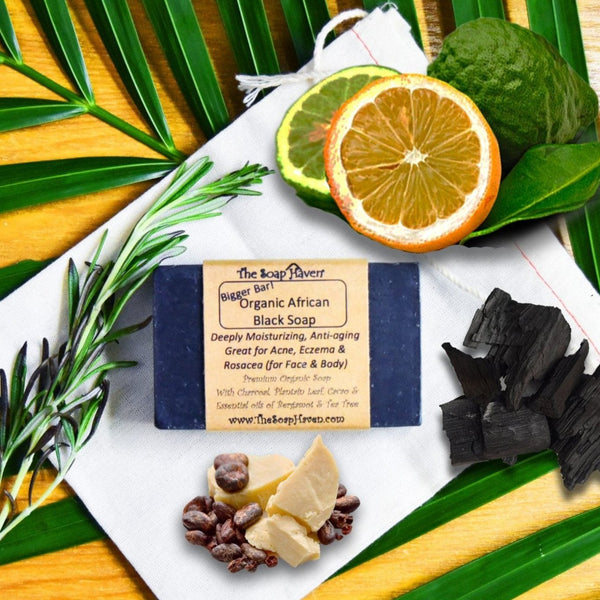 The Soap Haven Organic African Black Soap with ingredients