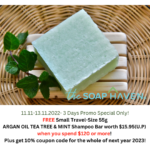 The Soap Haven Singapore 1111 sale 2022 Small Shampoo bar promo - Get Free 55g shampoo bar worth $15.90 when you spend $120 nett or more